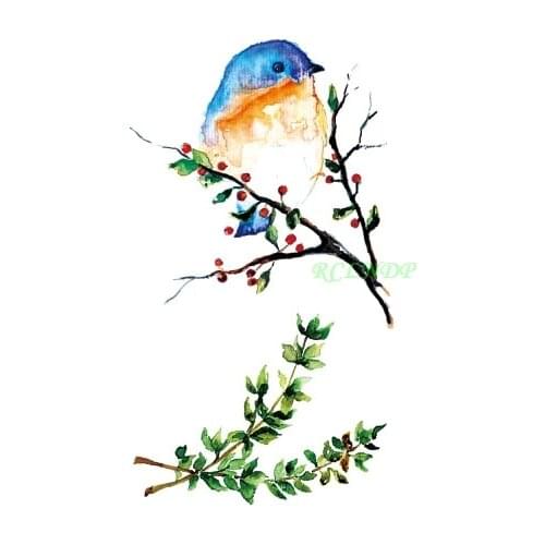 Waterproof Temporary Tattoo blue bird on the tree green leaf tatto stickers flash tatoo fake tattoos for girl kids child
