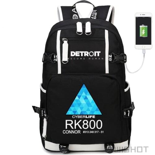 WISHOT detroit become human Backpack rk800 bag Shoulder travel School Bag for teenagers Casual USB Charging Laptop bag