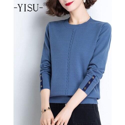 YISU 2021 Spring Women Sweater O-Neck Solid color Long sleeve Spring tops Female Casual Jumper Loose Simple Knitted pullover