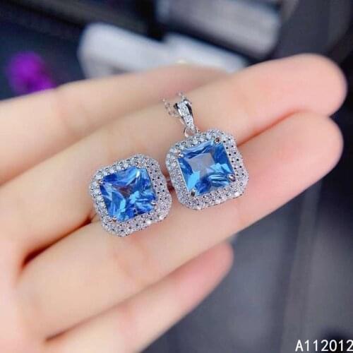 KJJEAXCMY Fine Jewelry 925 sterling silver inlaid natural blue topaz new girl lovely necklace pendant ring set support test