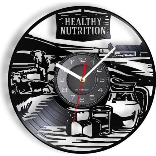 Healthy Nutrition Fresh Milk Farm Sign Vintage Vinyl Record Wall Clock Cow Barn Farmhouse Style Clock Watch Dairy Farmer Gift
