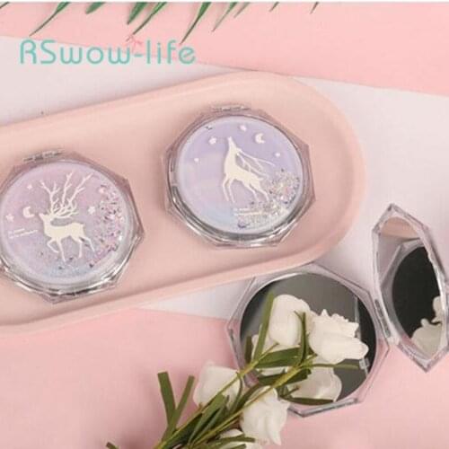 Portable Quicksand Makeup Mirror Cute Double-sided Folding Small Round Mirror Vanity Mirror Vanity Accessories Magnifying Mirror
