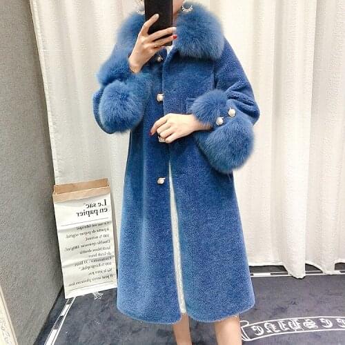 High Quality 100% Wool Fur Female Jacket Autumn Winter 2021 Real Fox Fur Collar Womens Coats Womens Clothing Casacos Zjt1922