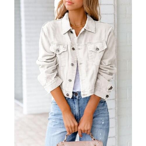 Womens Basic Jackets Solid Denim Loose Korean Style Casual Daily Fashion New Autumn Winter All-Match Pocket Outwear Short Coats