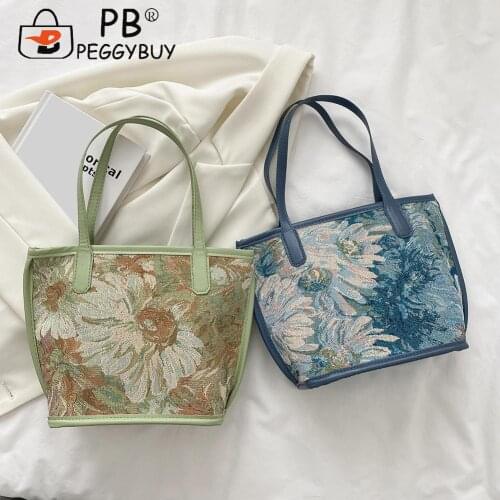 Exquisite Lotus Oil Painting Printing Handbags Women 2pcs Composite Bucket Bags Small Canvas Travel Shopping Bags