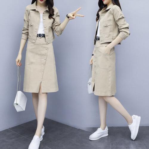 Spring Auumn Womens Suits 2021 New French Temperament Long Sleeve Lapel Jacket A-line Skirts Professional Two Piece Set aq599