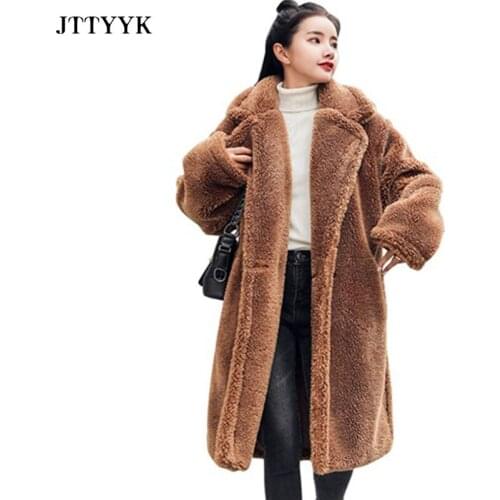 Womens Fur Coat Winter Long Parkas Coat Female Lamb Cashmere Coats Women Teddy Hair Coat Loose Warm Lambskin Teddy Plush Coat