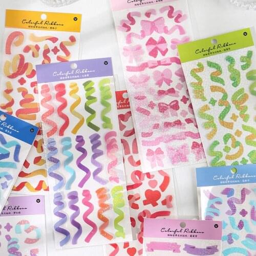 1/2 Sheet New Ribbon Sequin Stickers Journaling Stationery Scrapbooking Decor Stationery Self Adhesive Stickers School Supplies