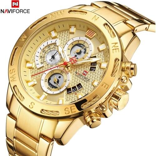 2021NAVIFORCE Business Man Gold Color Watches Fashion Luxury Quartz Watch For Men Military Sport Waterproof Male Clock NF9165