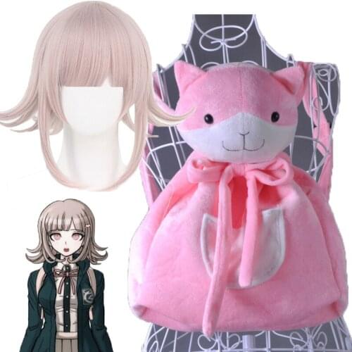 Anime Nanami Chiaki cosplay wigs Cat Backpack Danganronpa Pink School Shoulder Bag Girls Dangan Ronpa Halloween Cosplay bags