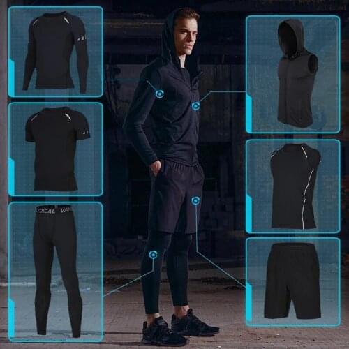 Quick Dry 6PCS/Set Men Running Sports Suits Basketball Compression Underwear Running Sets Sport Suits Gym Jogging Fitness Suits