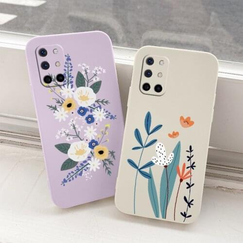 Butterfly Flowers Square Camera Lens Protection Liquid Silicone Case For Oneplus 8t 9 9pro 9r pro Shockproof Soft Phone Cover