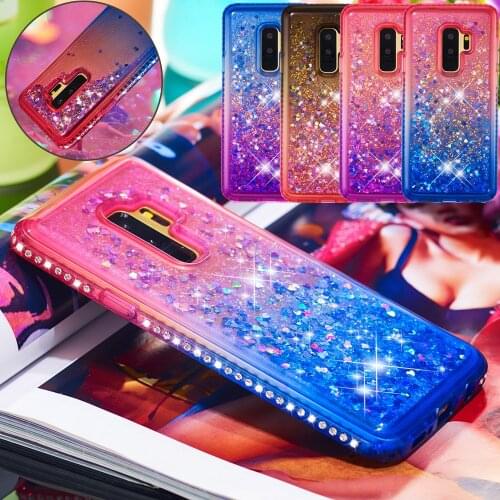 For Samsung S8 S9+Note 10 Plus J3 J5 J7 A5 A6+Case Diamond Jewelled Bling Liquid Quicksand TPU Shockproof Rhinestone Cover Coque