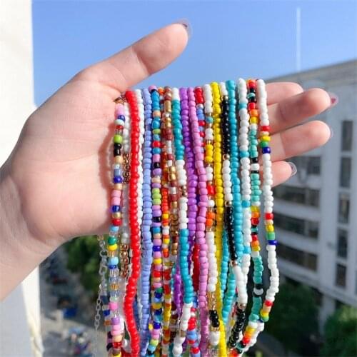 EN 2021 New Korean Fashion Sweet Colorful Little Acrylic Boho Beaded Clavicle Necklaces for Women Girls Bohemian Jewelry Gifts