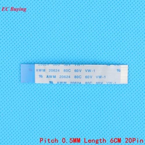 FFC/FPC Flexible Flat Cable 20Pin Reverse Direction Ribbon Flat Cable LCD Cable 0.5mm Pitch Length 6cm 20 Pins 5Pcs