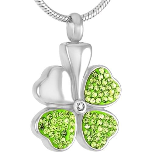 IJD8533 Cremation for Ashes Four-leaf Clover Stainless Steel Pendant Locket Keepsake Memorial Urns Necklace for Women Jewelry