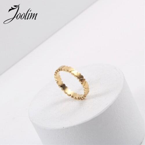 Joolim High End 18K Gold PVD Symple Peach Heart Rings for Women Stainless Steel Jewelry Wholesale