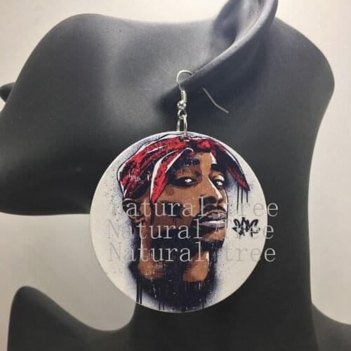 Printing Round African Boy Rock Wooden Earrings