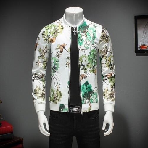 Bomber Jacket Floral Men Flowers Long Sleeve Zipper Jackets Coat Mens Pilot Jacket M-6XL Jaqueta Masculino 2020 Autumn Winter