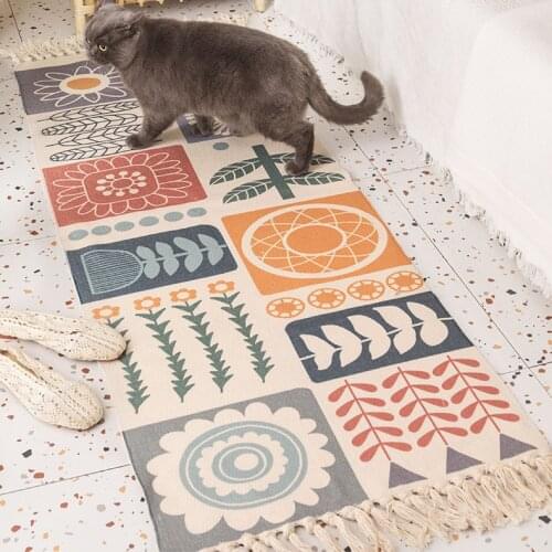Linen Cotton Doormat Small Rugs Retro Bohemian Living Room Bathroom Door Mat Sofa Coffee Table Floor Carpet Home Decor bath rug