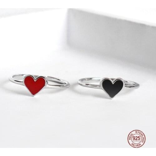 LKO 925 Sterling Silver Love Heart Drop Glaze Temperament Sweet Personality Trend Female Resizable Opening Rings For Women Gifts