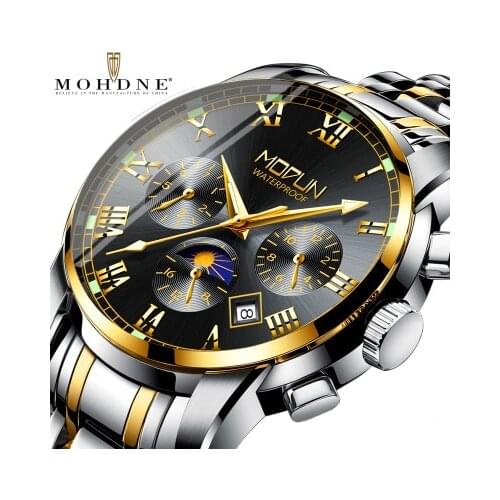 MOHDNE Top Brand Men Automatic Mechanical Watches Fashion Calendar Moon Phase Mens Watch Multifunctional Waterproof Wrist Watch
