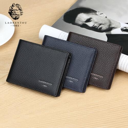 Laorentou Genuine Leather Mens Wallets Drivers License Card Holder Vintage Casual Leather Coin Purse Card Clutch Bag for Men