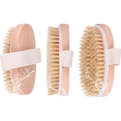 Natural Boar Bristles Dry Body Brush Wooden Oval Shower Bath Brushes Exfoliating Massage Cellulite Treatment Blood Circulation