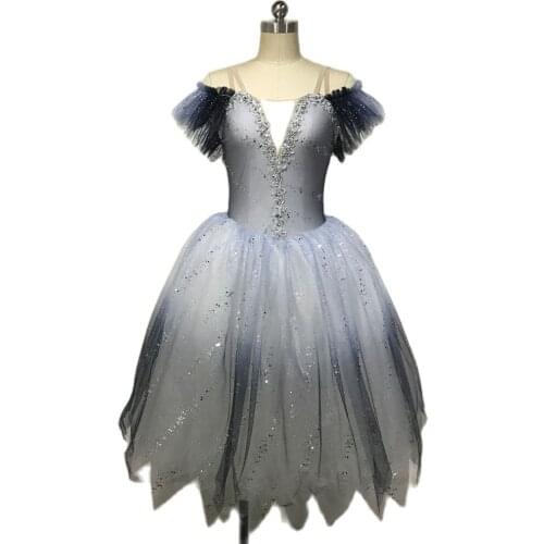 New Long Romantic Ballet Tutu Flat Shoulder Ombre Color Ballet Costumes Dance Tutu Girl & Women Dancewear