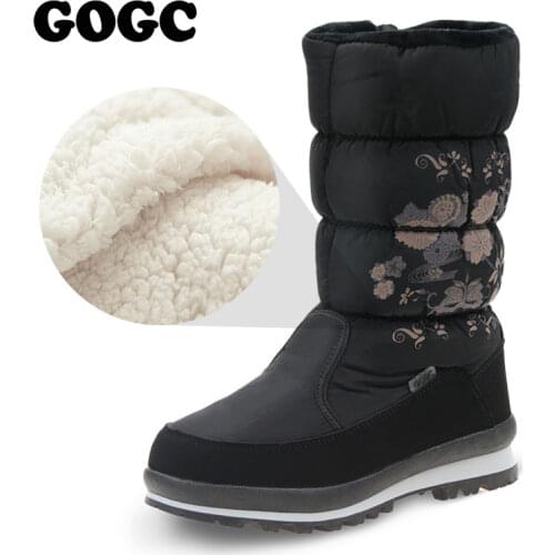 GOGC New Women Snow Shoes Zipper Womens Winter Ankle Shoes Warm Boots For Women Warterproof Plush Warm Boots Woman Black Large