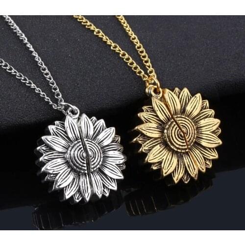 New Fashion Gold Necklace Custom You are my sunshine Open Locket Sunflower Pendant Necklace For Women Free Dropshipp