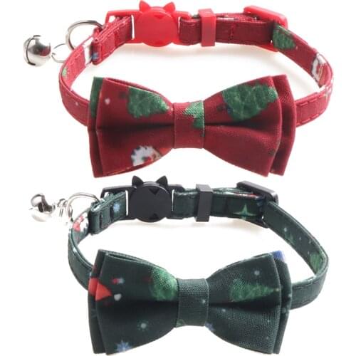 Cat Collar with Christmas Snowflake Pattern Bow tie and Tiny Bell, Adorable Collar with Light Adjustable Buckle Pet Accessories