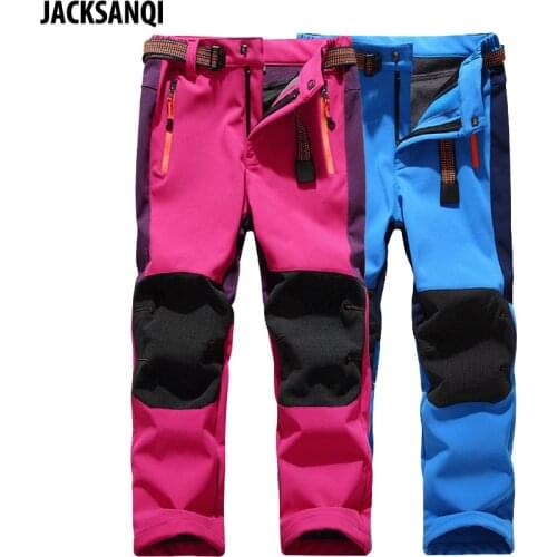 JACKSANQI Boys Girls Hiking Pants Kids Winter Warm Leggings Children Outdoor Waterproof Fleece Softshell Trousers For Ski RA292