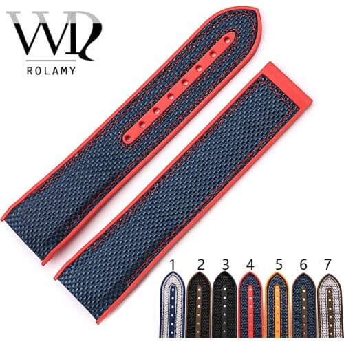 Rolamy Watch Band 20 22mm Strap Wholesale Rubber Silicone With Nylon Replacement Watchbands Belt For Planet Ocean 45 42mm Strap
