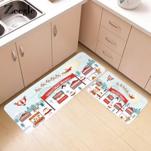 Zeegle Christmas Kitchen Carpet Door Mat Non-slip Floor Mat Absorbent Sponge Area Rug Kid Room Cartoon Carpet Home Decor