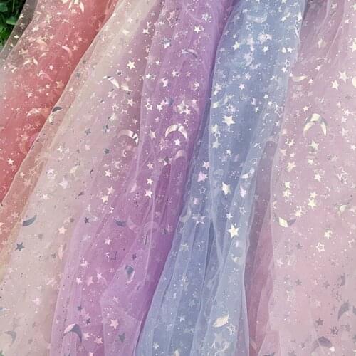100x150cm Soft Tulle Fabric Iridescent Color Star & Moon Mesh for DIY Baby Girl Skirt Birthday Wedding Party Decoration Supplies