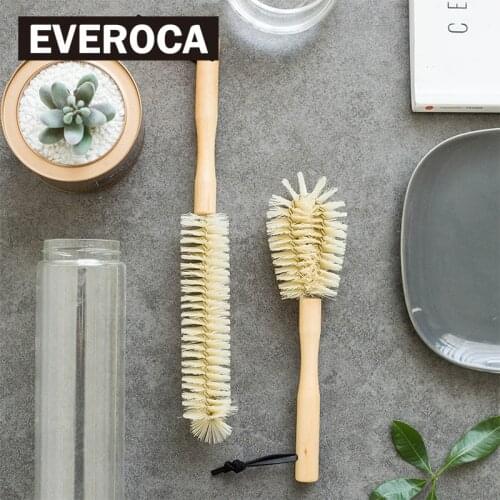 Long handle cup brush wood straight nylon bottle scrub clean brush zakka groceries wood handle hook