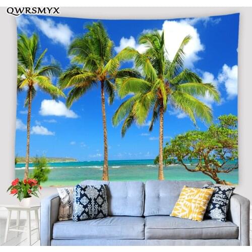 Blue Ocean Coconut Tree Landscape Tapestry Aesthetic Scenery Wall Hanging Home Living Room Decor Wall Tapestries Art Adornment