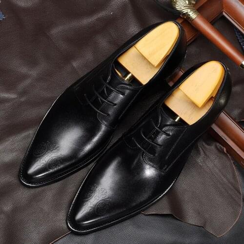 Men leather shoes business dress suit shoes men Luxury brand Bullock genuine leather black laces wedding mens shoes 2020 spring