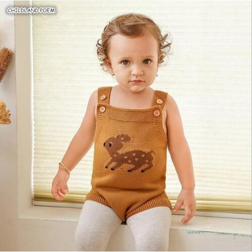 Knitted Baby Clothes Newborn Baby Romper Christmas Deer Cotton Baby Girl Boy Romper Sleeveless Infant Baby Jumpsuit Overalls