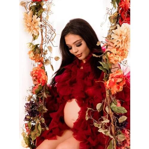 High Quality Long Sleeves Floral Autumn Maternity Dress Party Dress Pregnant Gown for Women Photography Props Baby Shower Dress