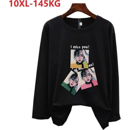 Women winter cotton cartoon letter tshirt long sleeve tops tees Large size 7XL 8XL 9XL korea style plus size loose t-shirt pink