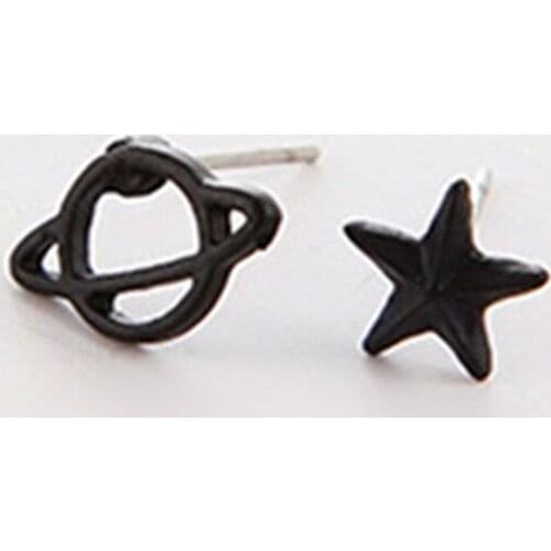 Hot Sale Cute Black Gun Color Planet Star&Saturn Stud Earrings For Women Space Piercing Earrings Fashion Creative Earring G