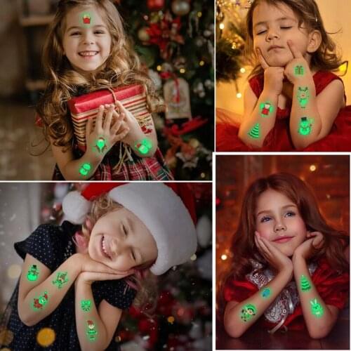 10pcs Christmas Luminous Stickers Christmas Party Decoration Waterproof Childrens Luminous Tattoo Stickers Christmas Dress Up