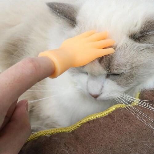 2PCS/Pair Cat Stroking Finger Gloves Stroking Comb Cat Toy Rubber Little Hand Massage Finger Cot Accompany Scratch Dog Toy