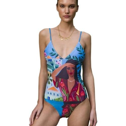 2020 New Sexy Women Swimsuit One-Piece Print Bathing Suit Push Up Padded Female Swimwear Mujer Swimming Suit Beach Wear Monokini