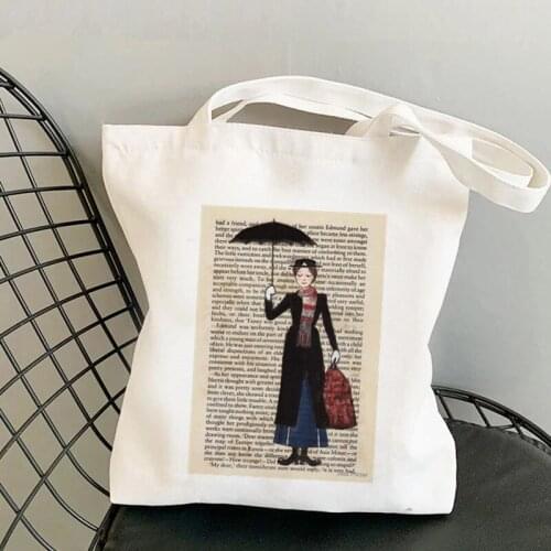 2021 Shopper Mary Poppins Framed Printed Kawaii Bag Harajuku women Shopping Bag Canvas Shopper Bag girl Shoulder Lady Bag