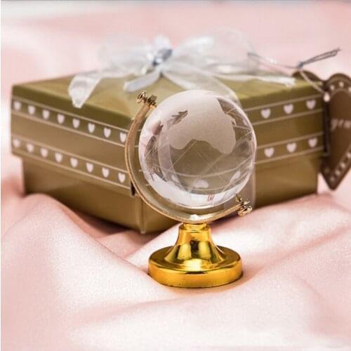 60PCS Round Crystal Globe with Gold Base Destination Wedding Favors Crystal Paperweight Party Giveaways Gift For Guest