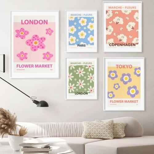 Abstract Flower Market Tokyo Paris Vintage Wall Art Canvas Painting Nordic Posters And Prints Wall Picture For Living Room Decor