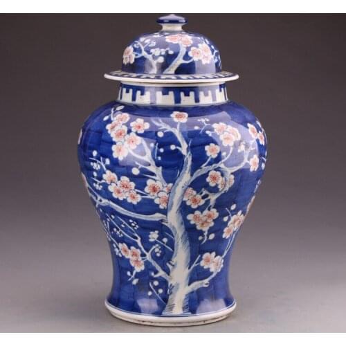 Antique Porcelain temple jar vase Qing Dynasty Folk Kiln Blue And White Ice Antique Collection ceramic Ginger jar
